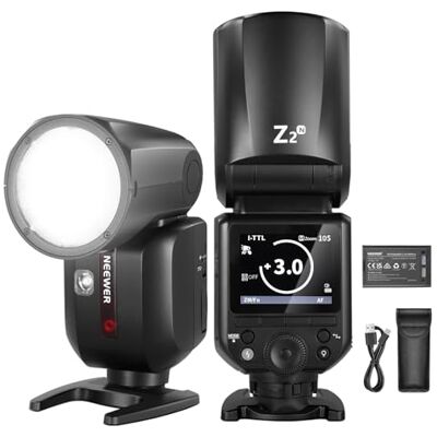 NEEWER Z2-N Flash Speedlite TTL Rotondo 2.4G, Compatibile con Nikon, 76Ws HSS 1/8000s, Nuova UI, 2 Lampade Pilota, Cambio Rapido TTL/M con Tasto TCM, Batteria 7,2V/3000mAh, 600 Flash a Piena Potenza NEEWER Z2-N Flash Speedlite TTL Rotondo 2.4G, Compatibile con Nikon, 76Ws HSS 1/8000s, Nuova UI, 2 Lampade Pilota, Cambio Rapido TTL/M con Tasto TCM, Batteria 7,2V/3000mAh, 600 Flash a Piena Potenza