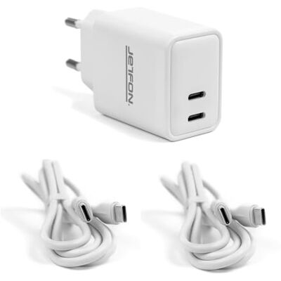 Jetfon Set di caricabatterie 10 W con doppia uscita USB C + 2 cavi USB-C Jetfon Set di caricabatterie 10 W con doppia uscita USB C + 2 cavi USB-C