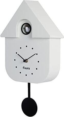 Fisura Orologio cucù bianco con quadrante nero. Orologio moderno a pendolo. Orologio da parete originale da regalare. 3 batterie AA non incluse. 21,5 x 8 x 41,5. Plastica ABS.