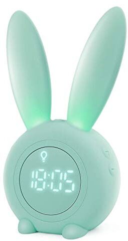 Homealexa Sveglia Bambini da Comodino Sveglia di Coniglio con Luce Notturna Funzione Snooze Timer Lampada Orologio da Tavolo Sveglia Ricaricabile Senza Fili Regalo per Ragazzi Studenti (Verde)