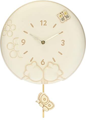 THUN Orologio a Pendolo da Parete Linea Elegance Accessori e Decorazioni Casa Ceramica, Meccanismo in Plastica Ø 26 cm; profondità 4,5 cm; Figura Ceramica su Pendolo 6x2x6 cm