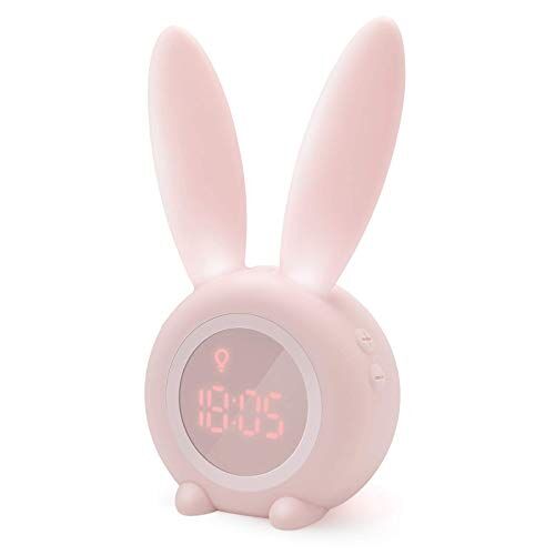 Homealexa Sveglia Bambini da Comodino Sveglia di Coniglio con Luce Notturna Funzione Snooze Timer Lampada Orologio da Tavolo Sveglia Ricaricabile Senza Fili Regalo per Ragazzi Studenti (Rosa)