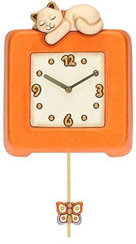 THUN Orologio A Pendolo Country Con Gatto Living, Arredare la casa Idea Regalo Linea Country Ceramica, Meccanismo In Plastica 20,5x4,5x24,7 cm h