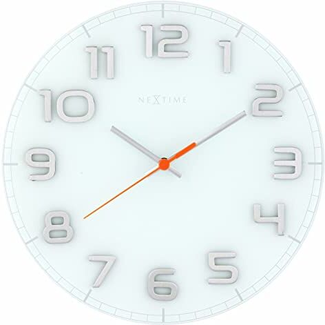 NEXTIME Classy Round Orologio da Parete, Glass, Bianco, 30 cm