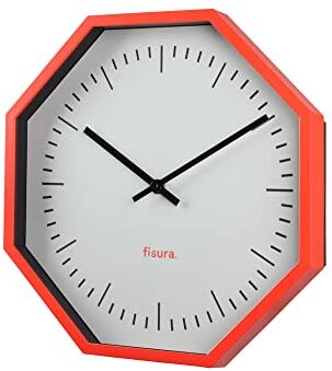 Fisura Orologio da parete originale ottagonale originale. Orologio da cucina moderno. Orologio da parete al neon. 30 centimetri di diametro. ABS e vetro. 1 batteria AA.