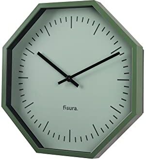 Fisura Orologio da parete originale ottagonale verde. Orologio da cucina moderno. Orologio da parete verde. 30 centimetri di diametro. ABS e vetro. 1 batteria AA.