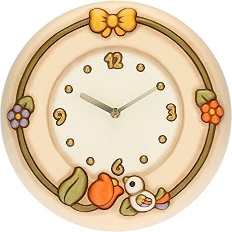 THUN Orologio Da Parete Country Con Tulipano e Uccellino Living, Arredare la casa Idea Regalo Linea Country Ceramica, Meccanismo In Plastica Ø 26 cm; profondità 4,5 cm