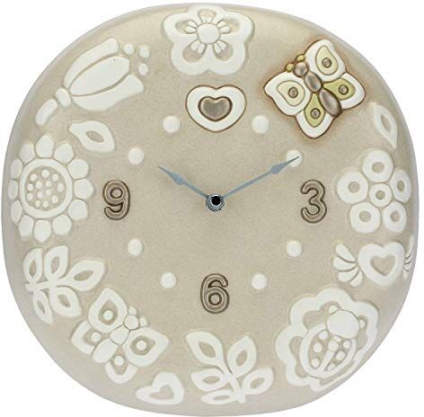 THUN Orologio Tondo da Parete con Fiori e Farfalle Living, Orologi Idea Regalo Linea Prestige Ceramica; meccanismo Orologio in plastica 25x25x5,5 cm