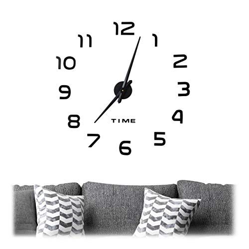 Relaxdays Orologio da Parete DIY, Numeri-3D Adesivo Murale Autoadesivo Facile Montaggio, con Grandezze Variabili, Nero, 1 Pz