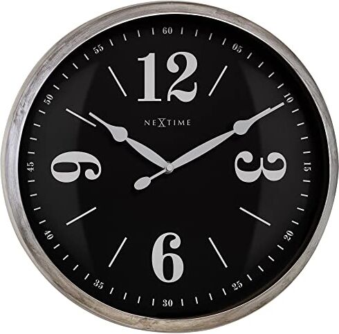 NEXTIME Orologio da parete 39 cm, silenzioso, colore: Argento/Nero, Metal Classic