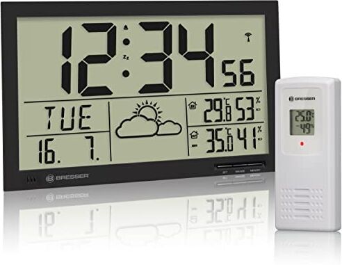 BRESSER Orologio da Parete Meteorologico Mytime Jumbo LCD, Nero