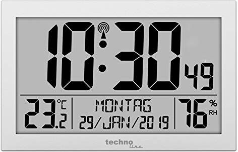 technoline WS 8016 Orologio da parete radiocontrollato con indicatore di temperatura, in plastica, colore: argento, 225 x 143 x 24 mm