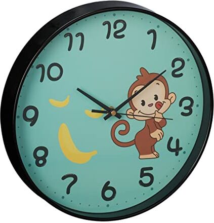 Relaxdays Orologio da Parete per Bambini, Bambine, Scimmietta, Analogico, Ø 29,5 cm, Muro Cameretta Ragazzi, Colorato