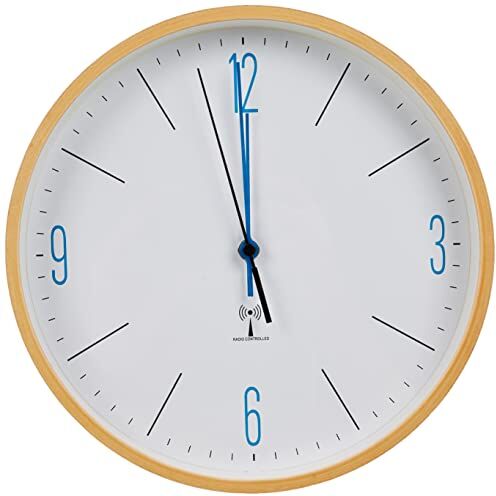 TFA Dostmann Orologio da Parete, Legno, Bianco/Blu, 25.5 x 4.5 x 25.5 cm