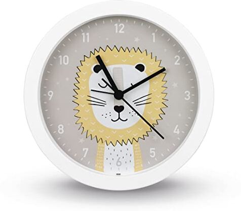 Hama Orologio per bambini Lucky Lion senza ticchettio (sveglia per bambini con motivo leone, orologio da tavolo analogico, funzionamento a batteria, tempo di allarme regolabile, silenzioso, ideale