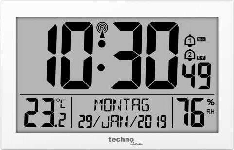 Technoline WS 8016 Orologio da parete digitale con indicatore di temperatura, in plastica, 225 x 143 x 24 mm, WS8016BIANCO