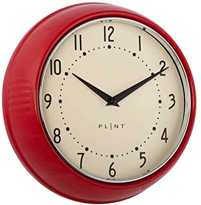 Plint Retro Wall Clock Silent Non Ticking Decorative Red Color Wall Clock, Retro Style Decorazione della parete per la cucina soggiorno casa, ufficio, scuola, facile da leggere grandi numeri