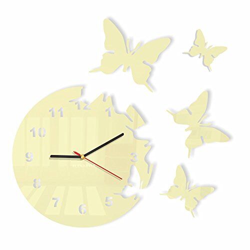 FLEXISTYLE Orologio da Parete Salotto Tondo Moderno Farfalle Cream, vanilia, Ecru Silenzioso 30 cm, Made in EU