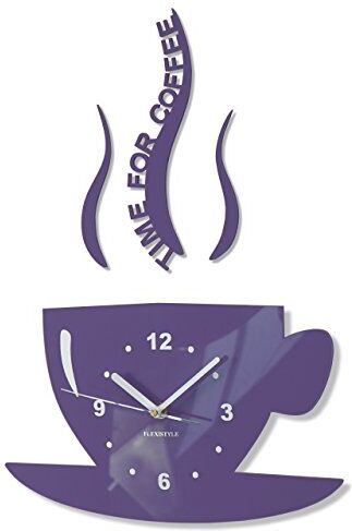 FLEXISTYLE Orologio da Parete da Cucina Tazza LA TAZZINA Tempo per Il caffè Nera Silenzioso Moderno per Bar 3 d Decorativo Milka Viola