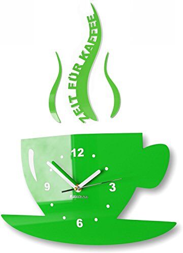 FLEXISTYLE Orologio da parete con scritta in lingua inglese TASSE Zeitper caffè, moderno, da cucina, 3D, con decorazione (verde)