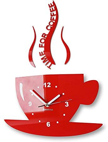 FLEXISTYLE Orologio da Parete da Cucina Tazza LA TAZZINA Rossa Silenzioso Moderno per Bar 3 d Decorativo