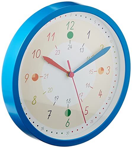 TFA Dostmann Tick & Tack Parete per Bambini con Orologio per Imparare a Leggere l’Ora, colorato, Blu, L315 x B67 x H345 mm