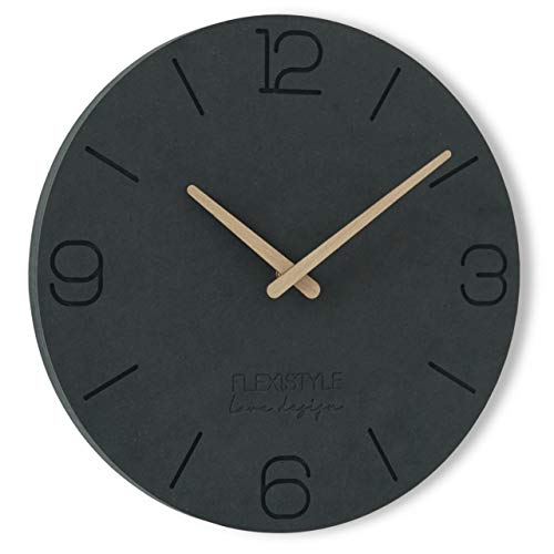 FLEXISTYLE Orologio da Parete Moderni Eco 30cm Nero, Camera da Letto, Soggiorno, Ufficio, Silenzioso, Fatto in Europa