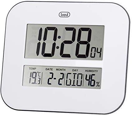 Trevi OM 3520 D, Orologio da Parete Digitale con Display LCD, Design Moderno, Visualizzazione Ora, Calendario, Temperatura e Umidità, Bianco, 27 x 23,5 x 3 cm