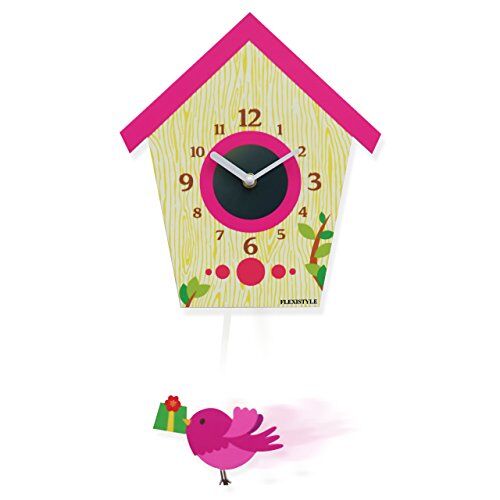 FLEXISTYLE Orologio da parete dal design moderno a pendolo per bambini, senza ticchettio, in acrilico, per cameretta dei bambini (rosa)