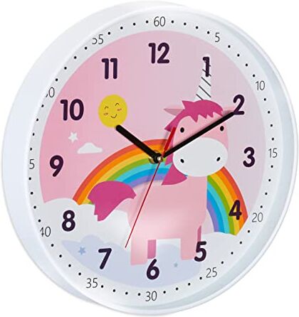 Relaxdays Orologio da Parete, Bambine, Tema Unicorno, Analogico, Ø 30 cm, Muro Cameretta, Plastica, Colorato, 60% 40% Alluminio