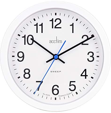 Acctim Bromham Orologio da parete senza ticchettio, con lancetta dei secondi, diametro 20 cm, colore: Bianco