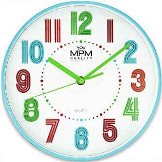 PM Company Colorful Wall Clock Orologio da parete per bambini, senza ticchettio, silenzioso, con numeri colorati 30 cm, al quarzo, silenzioso, per camera dei bambini