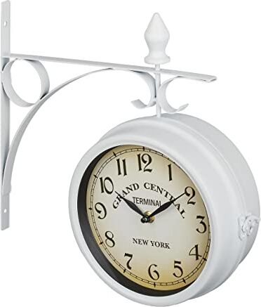 Relaxdays Orologio da Parete Bifacciale, in Stile Stazione Ferroviaria, a Batterie, Vintage, 34 x 35 x 10 cm, Bianco, 70% Ferro 30% Vetro