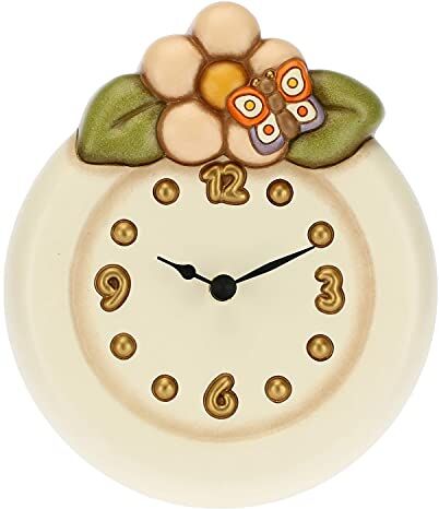 THUN Orologio Da Parete Con Farfalla e Fiore Living, Arredare la casa Idea Regalo Linea Country Ceramica, Meccanismo In Plastica 18,5x4,7x21,5 cm h