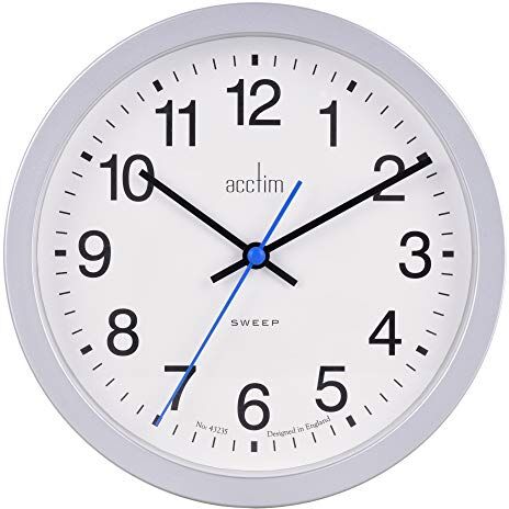 Acctim Bromham Orologio da parete con lancetta dei secondi, senza ticchettio, diametro 20 cm, colore: Argento