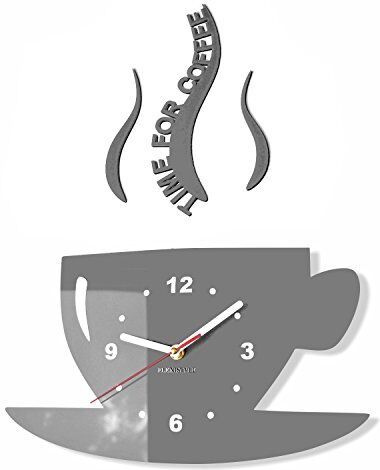 FLEXISTYLE Orologio da Parete da Cucina Tazza LA TAZZINA Grigia Silenzioso Moderno per Bar 3 d Decorativo