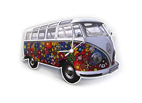 Brisa VW Collection Volkswagen Orologio da parete officina senza cifre Cronometro Campervan T1 Bus design (Flower Power/Multicolore)