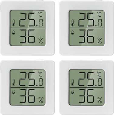 Carehabi 4 misuratori di umidità dell'aria per interni, mini termometro digitale LCD, igrometro per camera dei bambini, anziani e studio, cantina, ecc