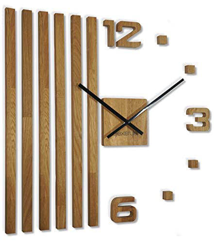 FLEXISTYLE Orologio da parete 3D fai da te in legno di quercia lamelle, grande orologio da parete da 60 cm, design moderno EKO orologio da parete decorazione per ufficio, soggiorno, camera da letto