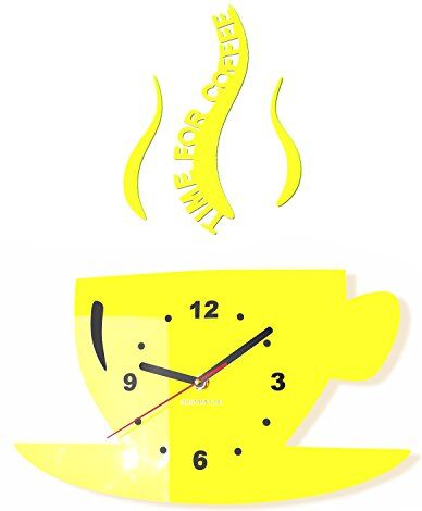 FLEXISTYLE Orologio da Parete da Cucina Tazza LA TAZZINA Limone Giallo Decorativo Silenzioso 32 x 45 cm