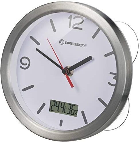 BRESSER Mytime Orologio da parete termico/igrometro, con termometro e igrometro e 4 potenti ventose da appendere o appoggiare, colore: Bianco