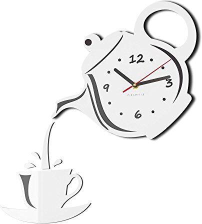 FLEXISTYLE Orologio da Parete Moderno per la Cucina, Tazza e brocca, 45 cm x 45 cm, 3D, Silenzioso, Design, Made in EU (Bianco)