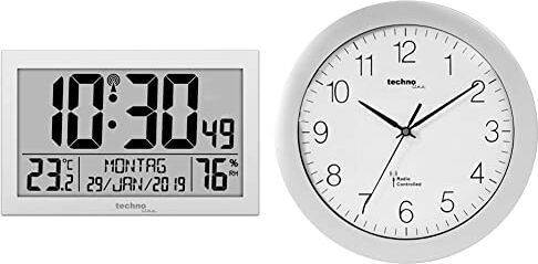 technoline WS8016 WS 8016 Orologio da parete radiocontrollato con indicatore di temperatura, in plastica, argento, 225 x 143 x 24 mm & WT 8000 Silber Orologio da Parete Radio, Argento, 30x3x30 cm