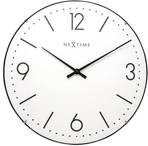 NEXTIME Basic Dome Orologio da Parete, Glass, Bianco, 35 cm