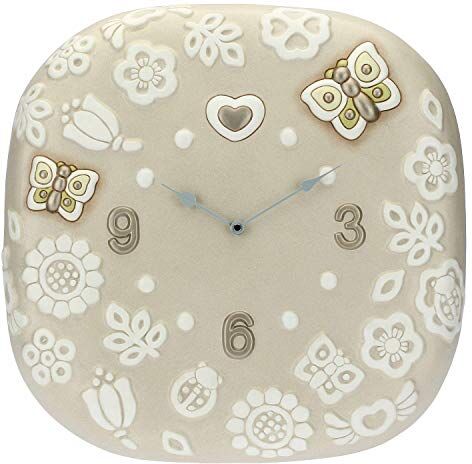 THUN Orologio Tondo da Parete con Fiori e Farfalle Living, Orologi Idea Regalo Linea Prestige Ceramica; meccanismo Orologio in plastica 42x42,3x5,8 cm