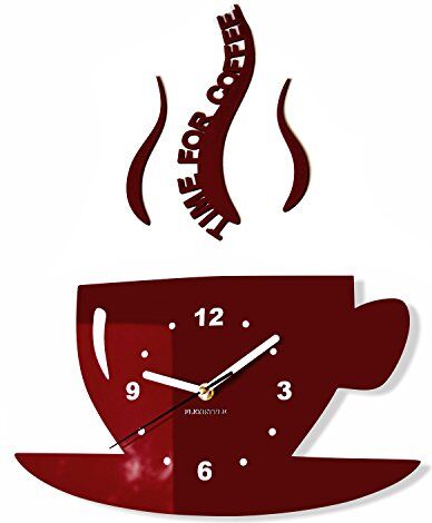 FLEXISTYLE Tazze Time for Coffee (Tempo per Il caffè) Moderno Orologio da Cucina da Parete, Marrone, 3D Romano, Decorazione da Parete