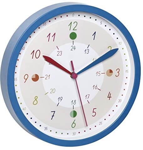 TFA Dostmann Orologio analogico da parete per bambini Tick & Tack, , per ragazze e ragazzi, colorato, per apprendimento dell'ora, con marcature, colorato, plastica, vetro, blu, lunghezza