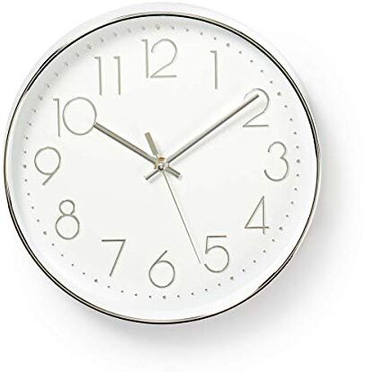 NEDIS CLWA015PC30SR Orologio da parete circolare, diametro 30 cm, colore: Bianco e Argento