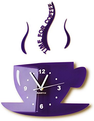 FLEXISTYLE Tazze Time for caffè (Tempo per Il caffè) Moderno Orologio da Parete da Cucina Viola 3D Romano, Decorazione da Parete