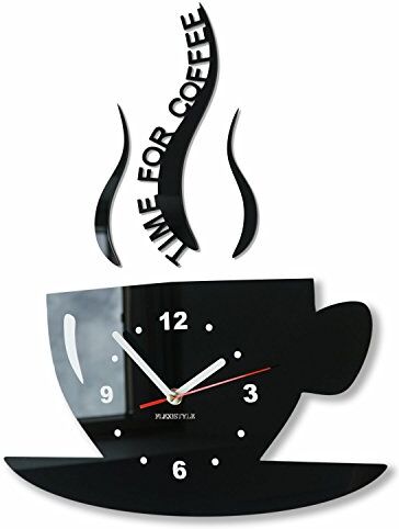 FLEXISTYLE Orologio da parete da cucina tazza LA TAZZINA nera silenzioso moderno per bar 3 d decorativo